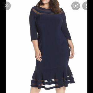 Xscape plus size navy blue 3/4 sleeve dress